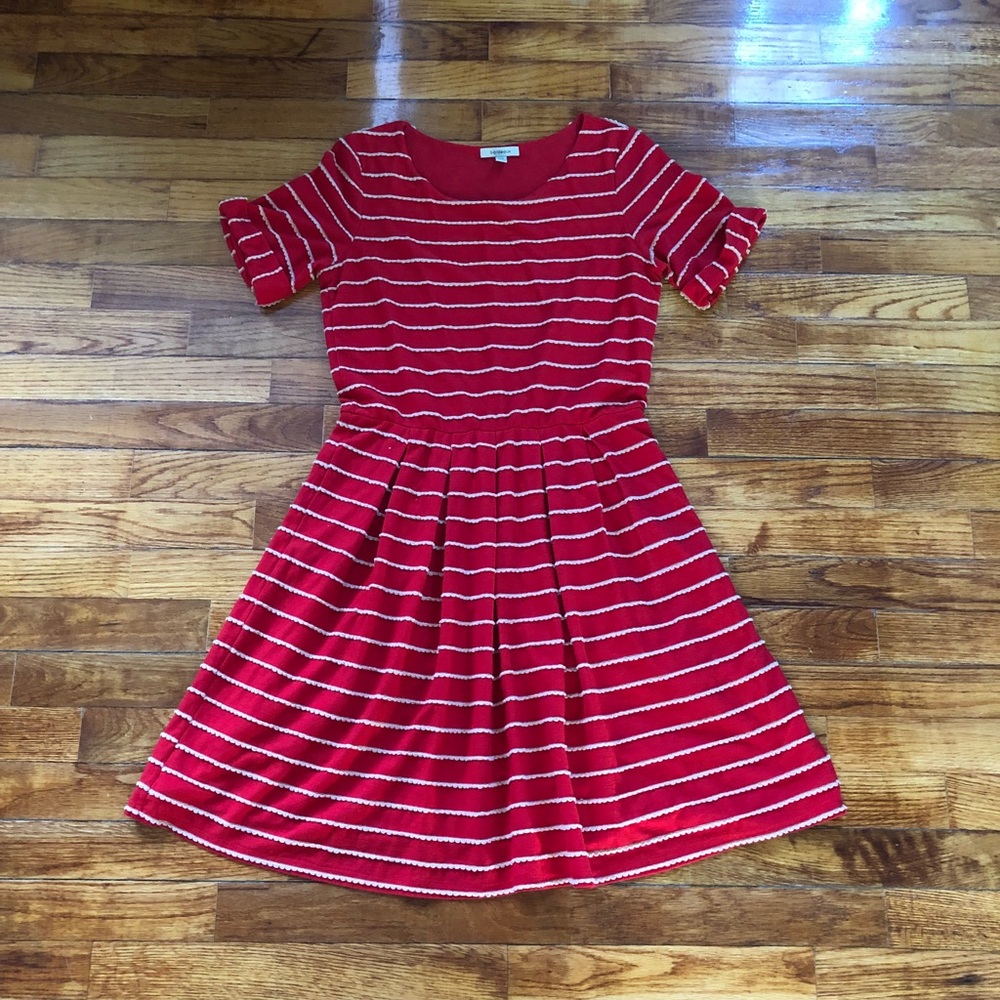 EUC Red and Cream Scalloped Striped Bordeaux Dress